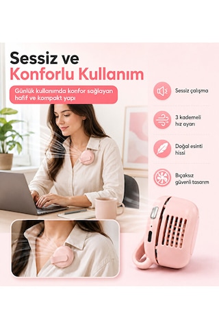 Şarjlı Klipsli Mini Fan Bıçaksız 3 Kademeli Type-c Taşınabilir Yaka Kemer Cep Ve Pembe