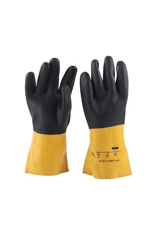 Geeroyoo Pvc Kaplamalı Endüstriyel Eldiven, Kimya Ve Yağ Dayanıklı, Sert Asit/alkali Koruyucu, Xl Boy Mekanik Ve Inşaat Çalışmaları İçin