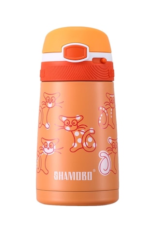 Shamobo 350 Ml Paslanmaz Çelik Pipetli Termos - Çocuk Termosu 6 Saate Kadar Isı Yalıtımı Turuncu