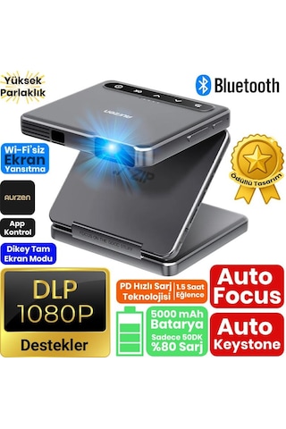 Vankyo Aurzen Zıp Katlanabilir Dlp 1080p Destekli Bataryalı Projeksiyon Cihazı +auto Focus+auto Keystone+type-c Hızlı Şarj+6g Wifi+6.1 Bluetooth Koyu Gri - Ps5/ps4/xbox