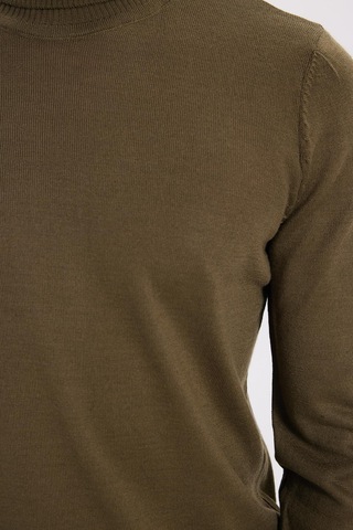 Tudors Erkek Slim Fit Tam Boğazlı Yaka Düz Yün Haki Triko Kazak-39414 Haki
