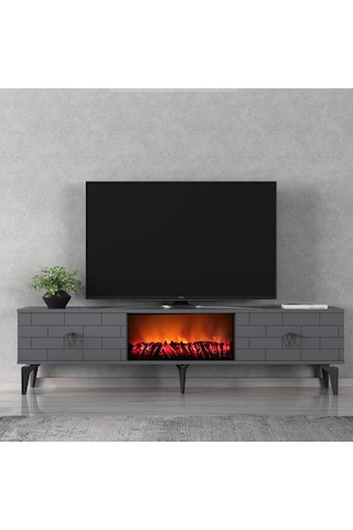 Volcanos Şömineli Tv Sehpası Tv Ünitesi Antrasit