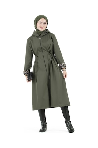 Sevitli Leopar Detaylı Trençkot-haki-2465-haki Haki