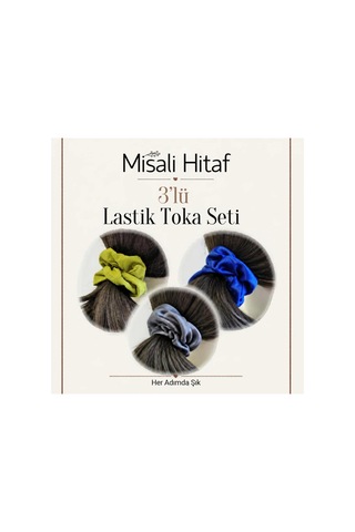 3'lü Lastik Toka Seti Kadın Saç Tokası Saç Lastiği Lacivert - Yeşil - Gri