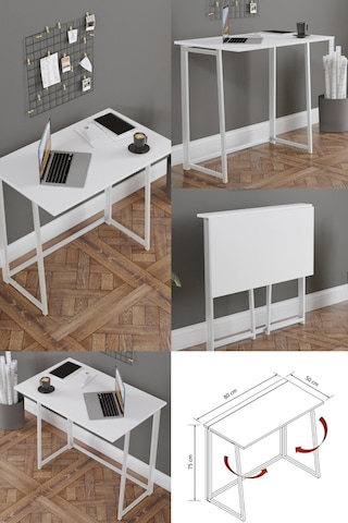 Fahrettin Küçük Work Katlanabilir Çalışma Masası Bilgisayar Masası Çizim Masası Work001 50 x 80 Beyaz67