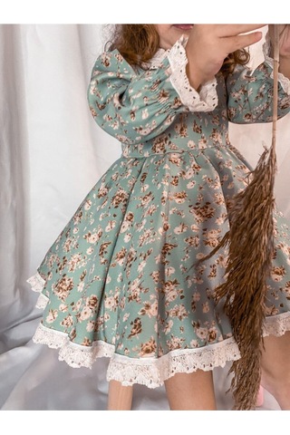Magu Kız Çocuk Mint Çiçek Vintage Elbise karışık