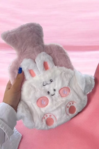 Caş Dekorasyon Pembe Renk Tavşan Figürlü Peluş Su Torbası