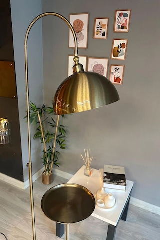 Dimmerli Işığı Ayarlanabilen Işığı Artırılıp Azaltılabilen Eskitme Tepsili Hareketli Başlık Metal Lambader Eskitme