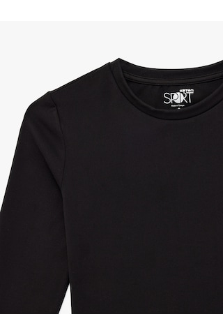 Koton İnterlok Uzun Kollu Bisiklet Yaka Slim Fit Spor Crop Tişört Siyah 6wak10313nk Siyah