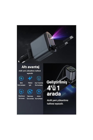 Nivego 66w Araç Çakmaklık Şarj Aleti Rgb Led Işıklı Tavan Aydınlatmalı 4 In1 Çift Kablolu Hızlı Şarj 3.4a
