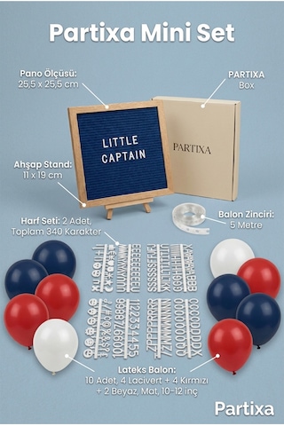 Denizci Temalı Doğum Günü Süsleme Mini Set Koyu Mavi Keçe Yazı Panosu Standlı Balon Zincirli Kaptan Konsepti Çocuk