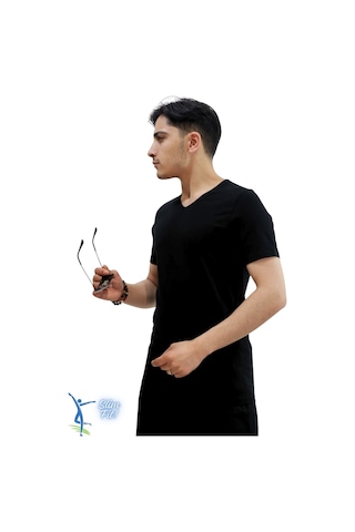 Sermoda Erkek Slim Fit V Yaka Tişört - Dar Kesim Basic Günlük T-shirt Siyah