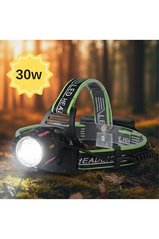 30w Ultra Güçlü Led Kafa Lambası 4 Adet Pilli - Yedek Bataryalı Set - 3000 Lümen 1000m Menzil Siyah