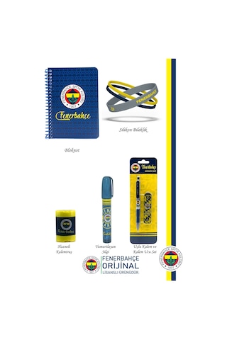 Fenerbahçe Orijinal Lisanslı Kalem Bileklik Bloknot Hediyelik Set Sarı Lacivert 001 Sarı-lacivert