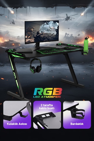 Drift Gaming Aura Rgb Ledli Oyuncu Masası Siyah