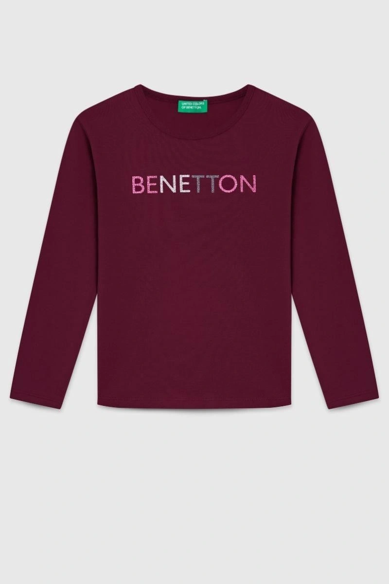 United Colors Of Benetton Kız Çocuk Bnt-g23332 Uzun Kollu Tshirt Bordo-1875 Bordo