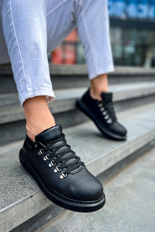 Siyah Renk Bağcıklı Poli Taban Favo Erkek Ayakkabı Sneaker Tb021 Siyah