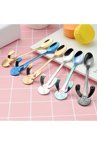 Teltree 304 Paslanmaz Çelik Köpek Figürlü Kupa Tutucu Karıştırma Kaşığı - Kahve/çay İçin, Rose Gold, Yeniden Kullanılabilir, Lehimli Kenar, Yıkama Makinesine Uygun Diğer