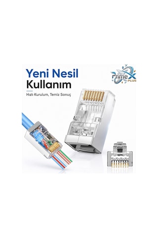 Primex Px-660m6 Cat6 Metal Rj45 Jack Utp Konnektör 100'lü Paket, Yeni Nesil Ağ Kablosu Ucu Ethernet