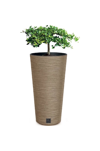 Furu Ahşap Katkılı Sütun Plastik Saksı Açık Kahverengi