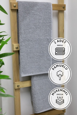 Line Luxury Pamuklu 2li El Yüz Havlusu 50x90 - Gri Gri