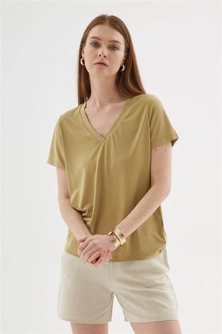 Fashion Friends V Yaka Yeşil Kadın Bluz 26y0144k1