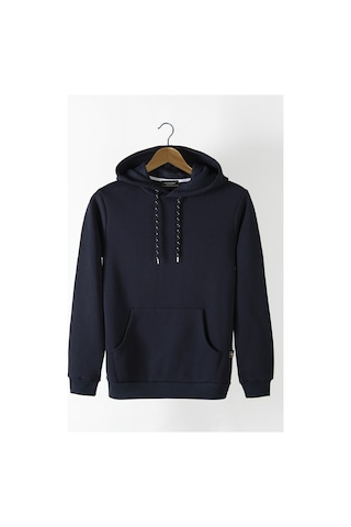 Terapi Men Erkek Lacivert Kapüşonlu Kanguru Cepli Basic Sweatshirt Lacivert