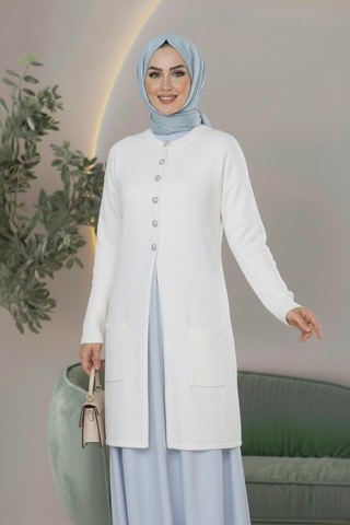 Yeni Sezon Dizboy Kadın Ceket -sakal İplik, Yaka Düğmeli, İki Cepli, Günlük, Şık Kombinler İçin Beyaz