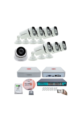 Ip Güvenlik Kamera Seti - 1 İç Mekan Ip Kamera, 7 Dış Mekan Ip Kamera, 1tb H.d.d 9 Kanal Nvr, Gece Görüş, Uzaktan İzleme, Hareket Tabiki, İnsan Tespi