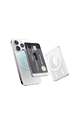 İphone Uyumlu  12-13-14-15-16 Pro-max - Samsung Uyumlu Magsafe Kartlık Manyetik Cardsafe Şeffaf Kredi