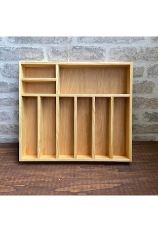 40x35 Cm Çok Bölmeli Ahşap Kaşıklık Ve Kepçelik Seti - Çekmece Düzenleyici- Ahşap Organizer