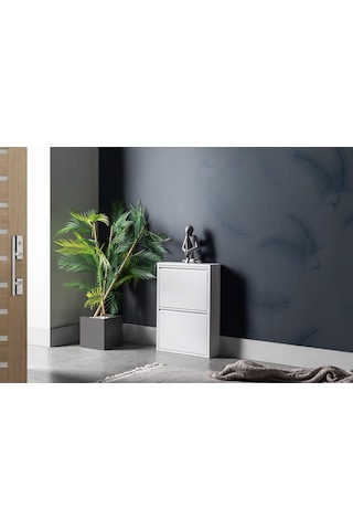 2 Raflı Metal Ayakkabılık Beyaz Ayakkabı Rafı Rehome