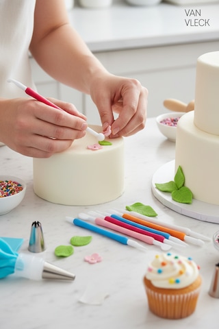 18 Parça Pasta Dekorasyon Seti Duy, Spatula, Krema Torbası Ve Şekil Verme Çubukları Metalik