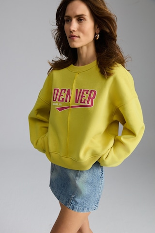Grımelange Daleska Kadın Organik Pamuklu Yumuşacık Önü Kesikli Baskılı Yuvarlak Yaka Yeşil Sweatshirt Yeşil