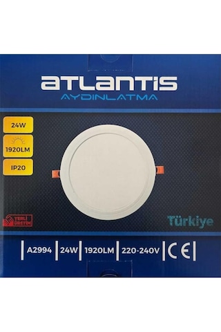 Atlantis 24w Sıva Altı Panel Led Beyaz 18w Uyumlu İç Çap 20cm Dış Çap 23cm Soğutuculu 1920 Lümen