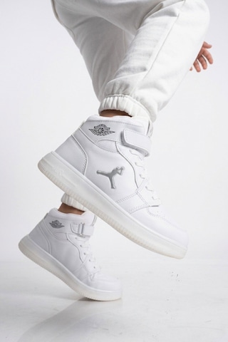 Cool Beyaz Cırtlı Basket Tarzı Bilek Boy Sneaker Erkek Çocuk Spor Ayakkabı Haykat Uzun Air