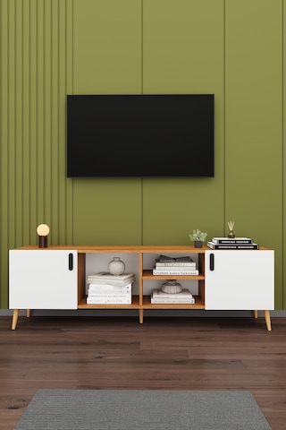 Asra Trend Tv Ünitesi T-11 %100 MDF 180 cm Tv Sehpası Dolaplı Raflı Beyaz-Petra