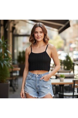 Bonbon Kadın Triko Askılı Siyah Renk Büstiyer Bb2741