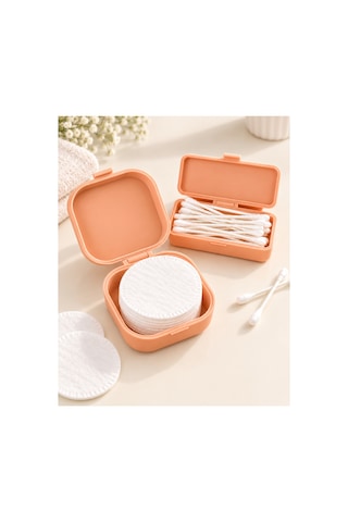 Kulak Çubuğu Ve Pamuk Seyahat Kabı 3d Baskı Taşınabilir Hijyenik Organizer Pastel Turuncu
