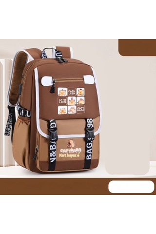 Dokuz Izgaralı Kapibara Okul Çantası Büyük Kapasiteli Öğrenci Okul Çantası Kahverengi