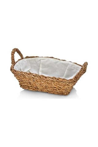 El Yapımı Doğal Hasır Kulplu Çok Amaçlı Dekoratif Dikdörtgen Sepet, Hasır Kulplu Ekmek Sepeti 27x18x8cm