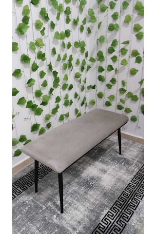 Özcan Metal Siyah Metal Ayaklı Metal Kasalı Bench Mutfak Salon Antre Yatak Odası Balkon Puf Bank Krem