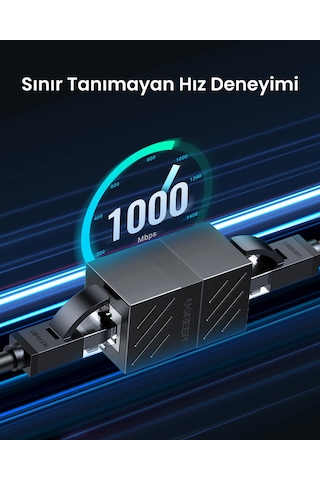Ugreen Rj45 Cat6 Cat7 Cat8 Ethernet Kablo Uzatma Aparatı Siyah, 20390