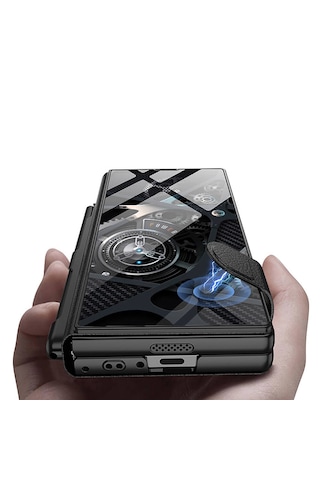 Samsung Galaxy Uyumlu Z Fold 6 Kılıf Korumalı Kartlıklı Kalem Bölmeli