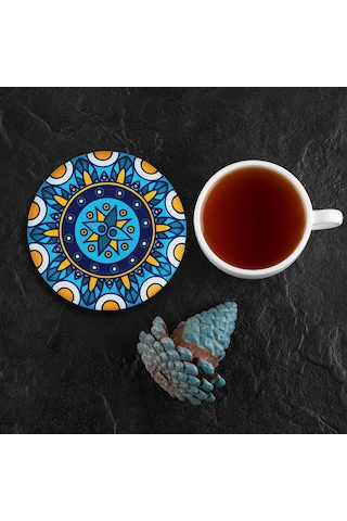 Valerine Life Kutsal Geometri Mandala Desenli Yıkanabilir Kaydırmaz Ofis Çay Ve Fincan Bardak Altlığ Siyah