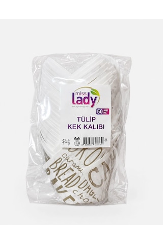 Miss Lady Muffin Kek Kapsülü Tulip Beyaz Desenli -50 Adetli