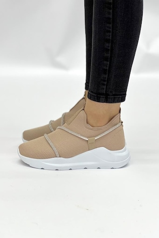 Z6357 Taşlı Fileli Hafif Bej Kadın Sneaker 001