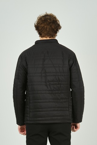 Lucas Erkek Dik Yaka Deri Biyeli Kapitone Mont 4706 Siyah Siyah