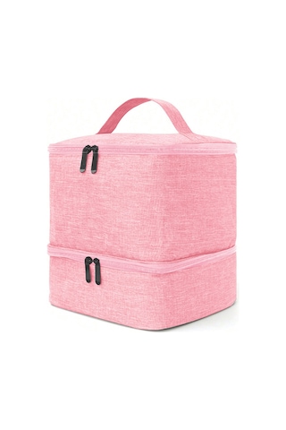 Reedark 30'lu Fırça, Oje Ve Yağ Saklama Çantası - İki Bölmeli, Ağlı Cepli, Taşınabilir Pu Kadife Makyaj Gereçleri Organizerı Pembe