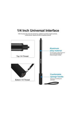 Tongxida Puluz 2m Metal Selfie Çubuğu Insta360 One Rs / X2 / X3 / X4 Siyah